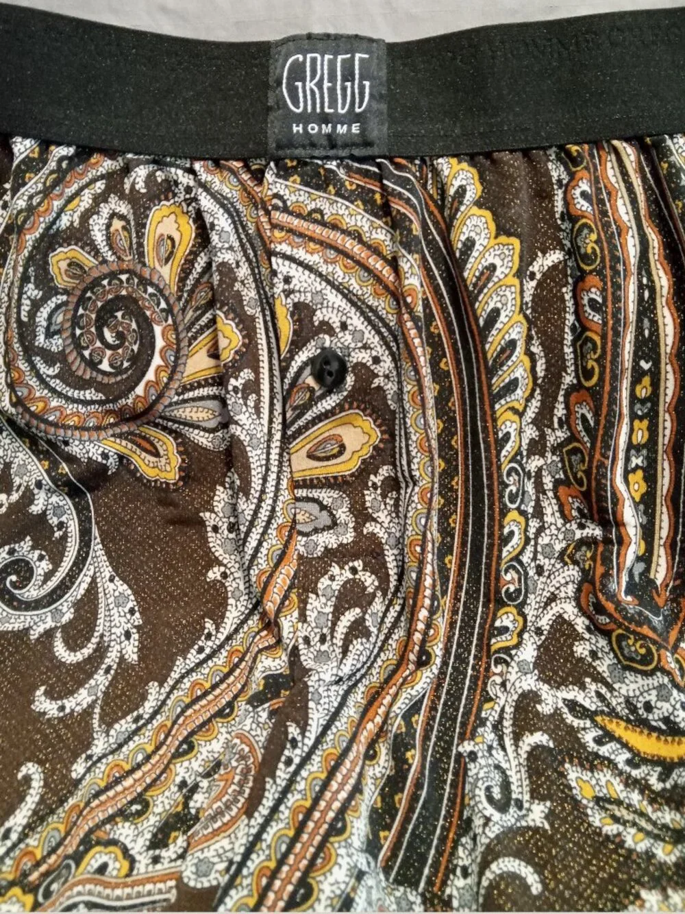 Men's Gregg Homme Brown & Gold Paisley Boxers with Black Waistband